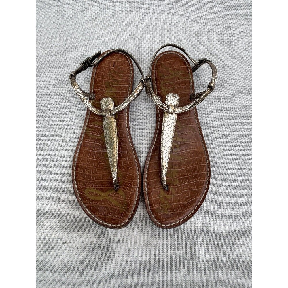 Sam Edelman GIGI Thong  Flat Sandal Size 10 Adjustable Gold Bronze Metallic $120